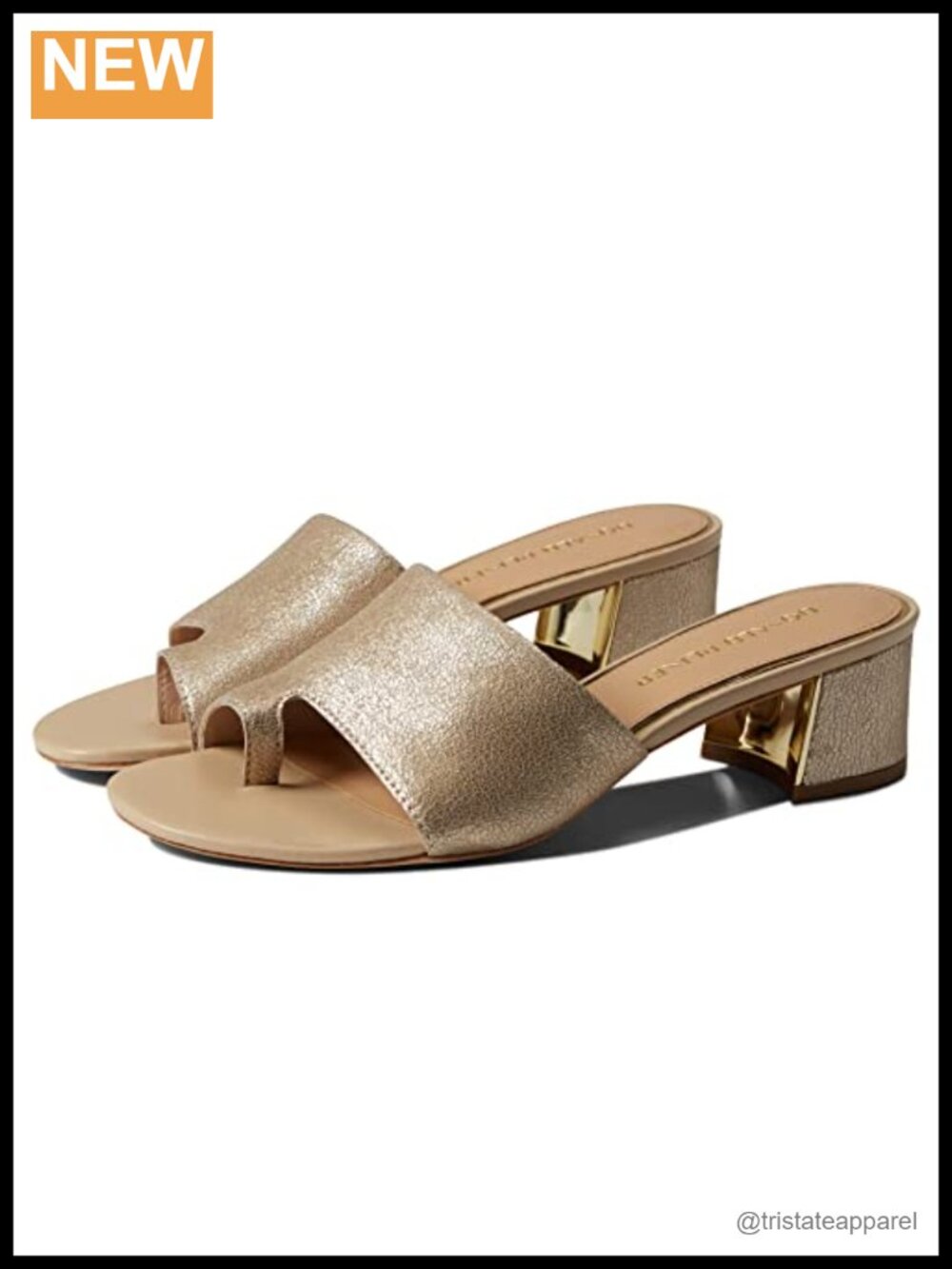 Vintage Metallic Leather Block Heel Slide Sandals